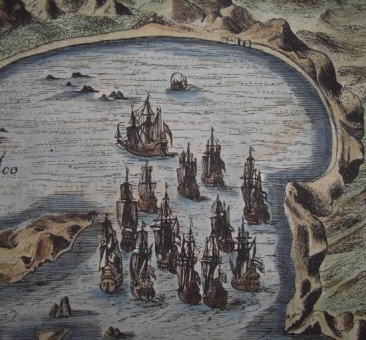 Puerto y bahía de Acapulco, durante el siglo XVII y XVIII. Fuente.
